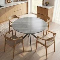HOMCOM Table à Manger Ronde pour 4 Personnes 100 cm, Style Industriel avec Plateau Aspect Bois, Piètement Croisé en Acier, Gris(m-2)