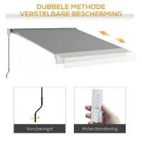 Outsunny Elektrische/Handmatig Uitschuifbare Zonnescherm, Volledig Gesloten Cassette, Afstandsbediening, Aluminium Frame, 3 x 2,5 m, Lichtgrijs(m-4)