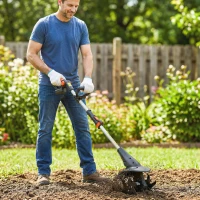 Outsunny Motosapă Fără Fir 18V, Lățime de Lucru 20cm, Adâncime 18cm, 4 Lame, Mâner Reglabil, pentru Grădină și Terenuri, Bateria și Încărcătorul Nu Sunt Incluse(m-10)