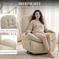 HOMCOM Chenille relaxfauteuil, handmatig verstelbaar, 360° draaibaar en schommelend, met brede zitting en hoge rugleuning, crèmewit(m-5)