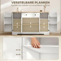 HOMCOM Sideboard keukenkast met 4 deuren, lade, verstelbare plank, deurplanken voor keuken, eetkamer, 138x40x85cm, wit(m-6)