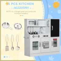 AIYAPLAY Bucătărie pentru copii, bucătărie de jucărie cu telefon, tablă, cuptor cu microunde, cuptor, chiuvetă, accesorii, mașină de cuburi de gheață, 3-8 ani, alb(m-4)