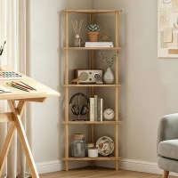 HOMCOM Eckregal aus Bambus mit 5 Ablagen, für Zuhause, Naturfinish(m-5)
