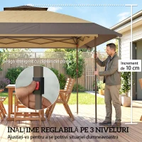 Outsunny Gazebo pliabil 4x4 m cu 4 plase laterale anti-țânțari, acoperiș dublu și saci cu nisip, culoare kaki și maro(m-7)