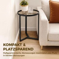HOMCOM Runder Beistelltisch mit gehärteter Glasplatte und geometrischem Metallgestell für kleine Räume, Schwarz(m-6)