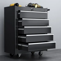 HOMCOM 5-Drawer Tool Chest with Wheels, Steel Lockable Tool Storage Cabinet with Handle, 2 Keys for Garage, Workshop, Black(m-8)