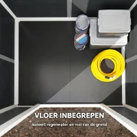 Outsunny Tuinschuur 1,1 m² Opbergschuur met Houtlook Venster Zadeldak Ventilatie Bodem Slot Handschoenen Grijs(m-4)