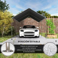 Outsunny Carpa Garaje para Coche 3x6 m Cochera Portátil Impermeable con Toldo de Tela PE y Marco de Acero Galvanizado Gris(m-6)