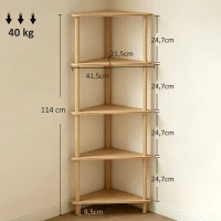 HOMCOM Scaffale Angolare a 5 Ripiani in Bambù, 41.5x21.5x114 cm, Legno(m-3)