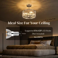 HOMCOM Semi Flush Mount Modern Crystal Chandelier Ceiling Light, Crystal Ceiling Light Fixture with E14 Base, Silver Tone(m-5)