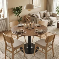 HOMCOM Ronde eettafel voor 6 personen, 110 cm moderne keukentafel met voet voor woonkamer, bruin houtnerf(m-7)