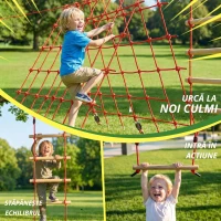 AIYAPLAY Ninja Line Set Slackline pentru copii 10 m cu inele, leagăn, scară de cățărat și plasă de cățărat pentru 3-6 ani 1000x300x180 cm Roșu(m-7)