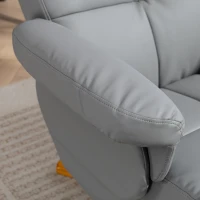 HOMCOM PU Leather Swivel Recliner Chair with Footstool, Wooden Base and Storage for Living Room, Light Grey(m-9)