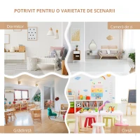 Homcom Set 4 Pezzi Tavolino con Sedie e Panca Portaoggetti per Bambini in Legno(m-5)