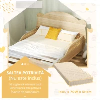 AIYAPLAY Pat pentru copii, pat tineret, pat casă cu design ursuleț, pat de joacă pentru 3-6 ani, 143,5 x 80 x 55 cm, lemn natural(m-4)