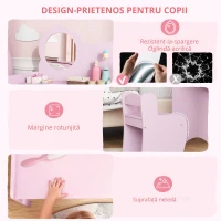 AIYAPLAY Masă de toaletă pentru copii cu scaun și oglindă în formă de floare cu rafturi deschise pentru băieți și fete 3-8 ani Mov(m-5)