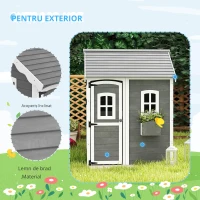 Outsunny Căsuță de joacă pentru copii, casă pentru interior și exterior cu ușă, ferestre și lădiță pentru flori, lemn de brad, gri(m-6)