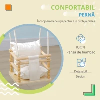 AIYAPLAY Leagan pentru copii 9-36 luni din lemn si bumbac, pentru spatii interioare si exterioare cu franghie reglabila si perna detasabila, 30x30x110-180 cm, culoarea lemnului si alb(m-6)