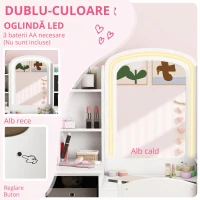AIYAPLAY Toaletă pentru copii cu taburet și oglindă LED, masă de machiaj pentru 3–8 ani, 104 x 40 x 112 cm, alb(m-6)
