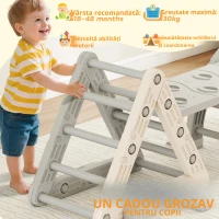 AIYAPLAY 8-în-1 Triunghi de cățărat pentru copii, arc de cățărat, rampă dublă pentru urcat & alunecat, 279 x 80 x 69 cm, gri(m-4)