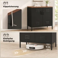 HOMCOM Metalowe sideboard, 80x40x80 cm, przemysłowa szafka do przechowywania z 2 drzwiami i regulowaną półką do salonu, biura, Czarny(m-7)