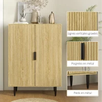 HOMCOM Meuble à Chaussures 15 Paires, Armoire à Chaussures 5 Niveaux avec Étagères Réglables, 2 Portes et Pieds en Métal, Chêne(m-6)