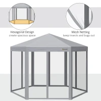 Outsunny 3 x 3(m) Pop Up Gazebo Hexagonal Foldable Canopy Tent Outdoor Event Shelter with Mesh Sidewall, Adjustable Height and Roller Bag, Grey(m-5)