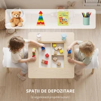 AIYAPLAY Masă pentru copii cu 2 scaune, set de mobilier pentru copii cu depozitare și spătar în formă de ursuleț pentru copii 3-6 ani, lemn natural(m-8)