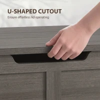 HOMCOM 127L Home Storage Box, with Safety Hinges - Dark Grey Wood-Effect(m-6)