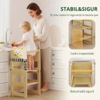 AIYAPLAY Turn de învățare 3-în-1 pliabil convertibil în birou și scaun cu tablă desene cu pisici Natural(m-6)