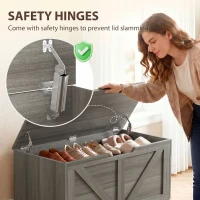 HOMCOM 127L Home Storage Box, with Safety Hinges - Dark Grey Wood-Effect(m-5)