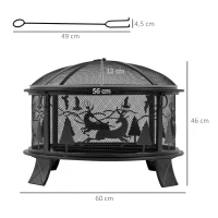Outsunny Feuerschale Feuerkorb mit Funkenschutz 60 cm Feuerstelle für Garten rund Schwarz(m-3)