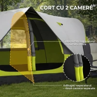 Outsunny Cort de Camping pentru 6 Persoane cu 2 Spații Separate, din Poliester și Fibra de Sticlă, 450x215x180 cm, Verde(m-5)