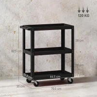 HOMCOM Cărucior pentru Scule cu 3 Rafturi cu Margini Înalte, 70,5x35x82,5 cm, Negru(m-3)