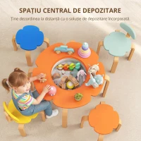 AIYAPLAY Set de 5 piese masă și scaune pentru copii, cu buzunar de depozitare, formă de floare, pentru camera de joacă, camera copiilor, lemn, multicolor(m-7)