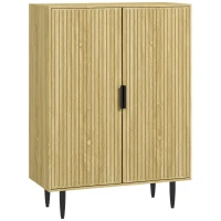 HOMCOM Meuble à Chaussures 15 Paires, Armoire à Chaussures 5 Niveaux avec Étagères Réglables, 2 Portes et Pieds en Métal, Chêne(m-12)