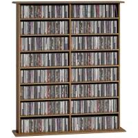HOMCOM CD- und DVD-Aufbewahrung mit 16 Fächern und 12 verstellbaren Einlegeböden, maximale Kapazität 720 CD/396 DVD und Blu-ray, Nussbaum(m-8)