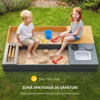 AIYAPLAY Set ladă pentru nisip 2 piese 150x90 cm lemn ladă de nisip cu bancă spațiu depozitare plită chiuvetă detașabilă mărgele abac Galben(m-6)