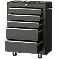 HOMCOM Werkzeugschrank, Werkzeugkiste, 5 Schubladen, rollbar, Stahl, Schwarz(m-12)
