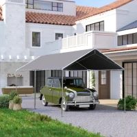 Outsunny Carpa Garaje para Coche 3x6 m Cochera Portátil Impermeable con Toldo de Tela PE y Marco de Acero Galvanizado Gris(m-8)