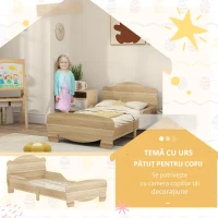 AIYAPLAY Pat pentru copii, pat tineret, pat casă cu design ursuleț, pat de joacă pentru 3-6 ani, 143,5 x 80 x 55 cm, lemn natural(m-6)