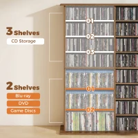 HOMCOM Rangements pour CD et DVD avec 16 compartiments et 12 étagères réglables capacité max. 720 CD/396 DVD et Blu-ray noyer(m-8)