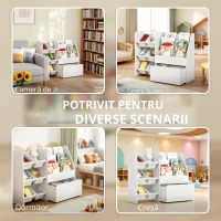 AIYAPLAY Mobilier depozitare copii depozitare jucării copii 6 cutii detașabile și cutie mare pe roți 100 x 30 x 80 cm alb(m-5)