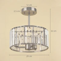 HOMCOM Semi Flush Mount Modern Crystal Chandelier Ceiling Light, Crystal Ceiling Light Fixture with E14 Base, Silver Tone(m-3)