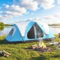 Outsunny Camping Tent for 6 Man with 2000mm Water Resistant Rainfly and Carry Bag for Fishing Hiking Festival, Sky Blue(m-2)