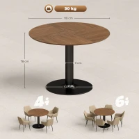 HOMCOM Ronde eettafel voor 6 personen, 110 cm moderne keukentafel met voet voor woonkamer, bruin houtnerf(m-3)