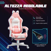 HOMCOM Sedia da Gaming Ergonomica con Orecchie da Gatto, Poggiapiedi, Supporto Lombare e Cervicale, Rosa(m-5)