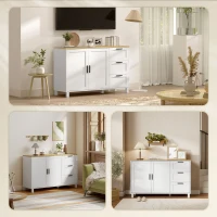 HOMCOM Modernes Sideboard mit Soft-Close-Türen, Kaffeebar-Schrank mit 3 Schubladen und verstellbarem Einlegeboden, Weiß(m-8)