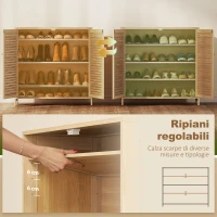 HOMCOM Scarpiera in Bambù con Ante a Persiana, Mobile Porta Scarpe con Ripiani Regolabili, Capacità per 14 Paia, 80 x 35 x 80 cm, Finitura Naturale(m-6)