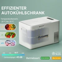 Outsunny 22 Liter Campingkoelkast, Autokoelkast, Koelbox met LED-Licht, AC- en DC-Adapter, Stille Werking, Crèmewit(m-4)